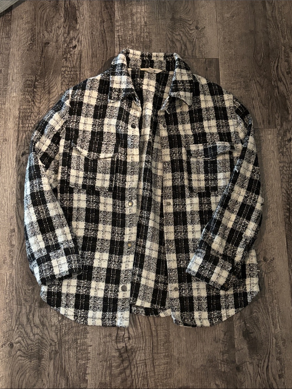 BB Dakota Shacket- Black and White Plaid - Size Medium